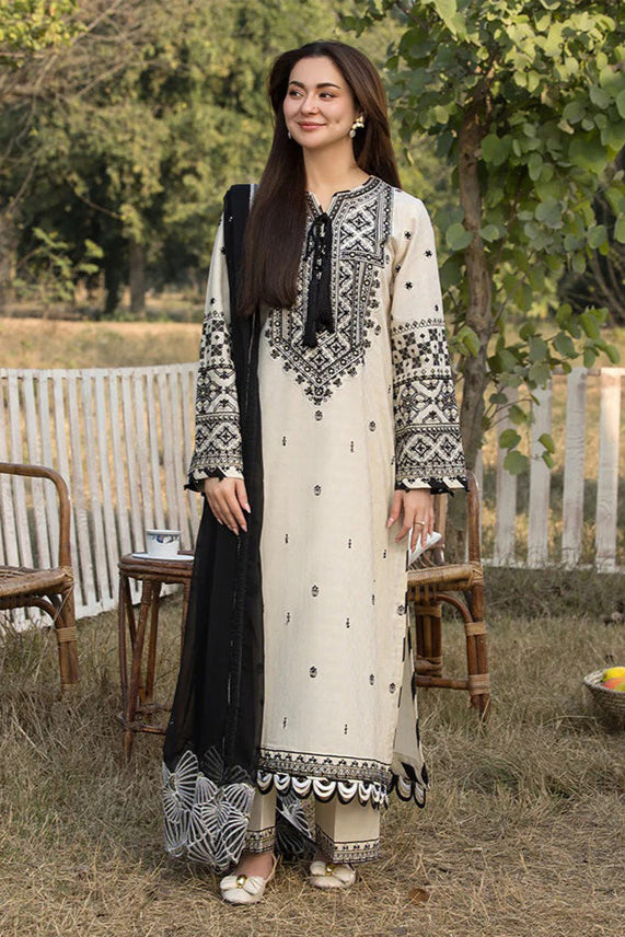 Lawn-3PC Embroidered Shirt with Organza Embroidered Dupatta-1354