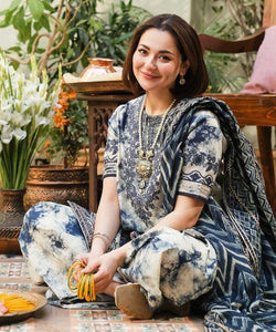 3PC-Printed Lawn Shirt With Voile Printed Dupatta-1542