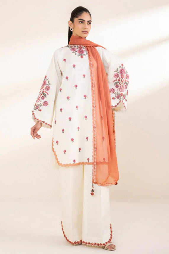 Lawn-3PC Embroidered Shirt with Chiffon Dupatta- 1297
