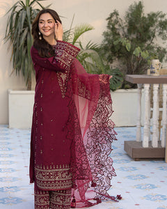 3-PC SEQUENCE EMBROIDED LAWN SUIT SR - 496