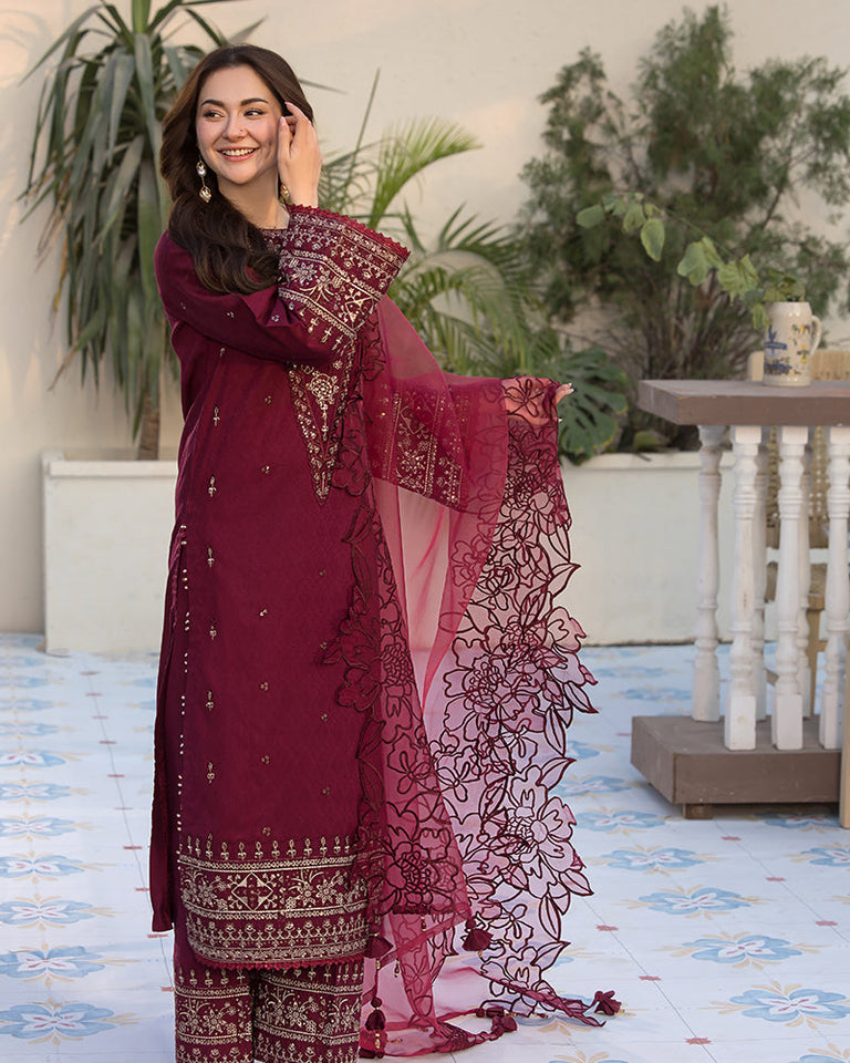 3-PC SEQUENCE EMBROIDED LAWN SUIT SR - 496
