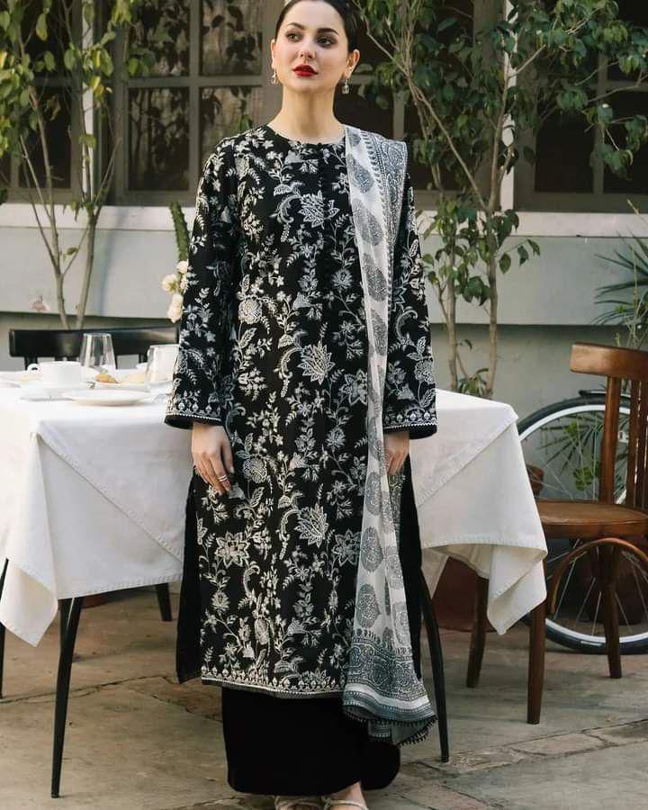 Fully Embroidered LINEN 3Pc With Printed Chiffon Duppata Winter Collection